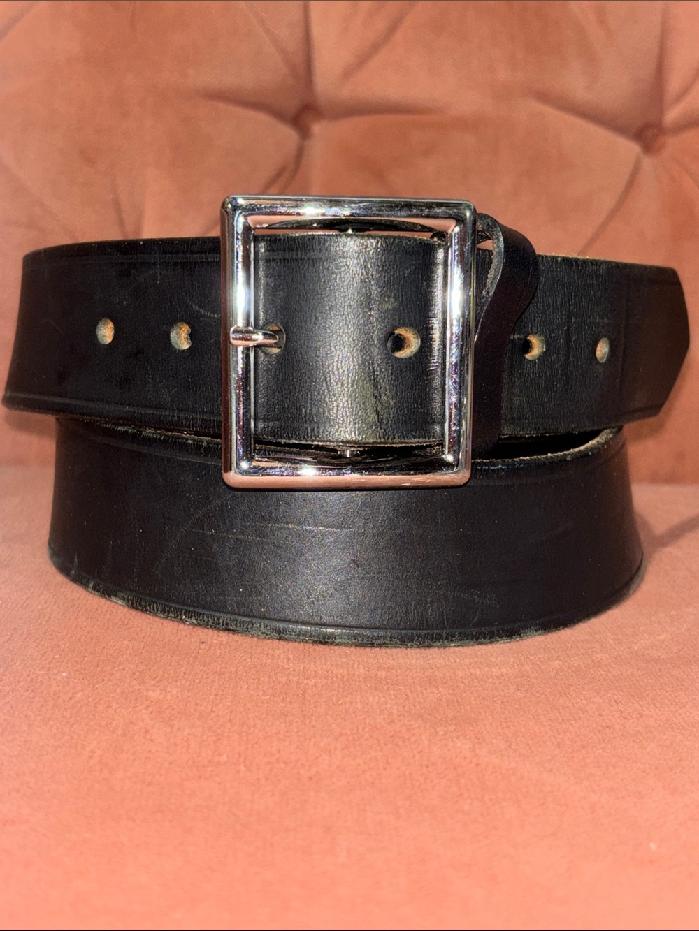 Boston leather thick leather belt black wide width heavy duty leather belt 40